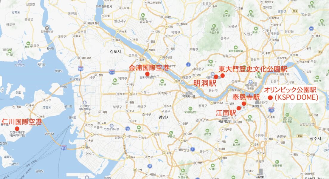 KSPOドームの位置を示した地図(ライブ参戦おすすめホテルガイド用)