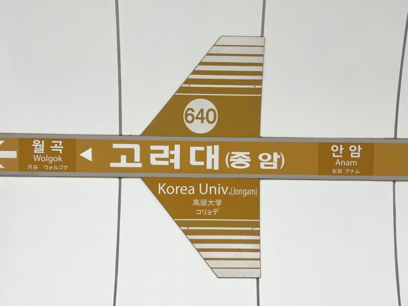高麗大学ファジョン体育館の最寄駅である高麗大駅の看板