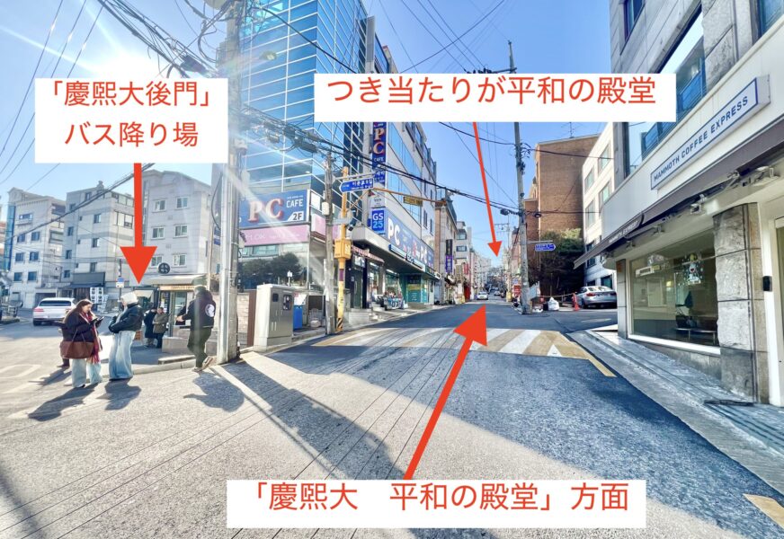 慶熙大学・平和の殿堂までの行き方説明。小型バスを降りてからの道順